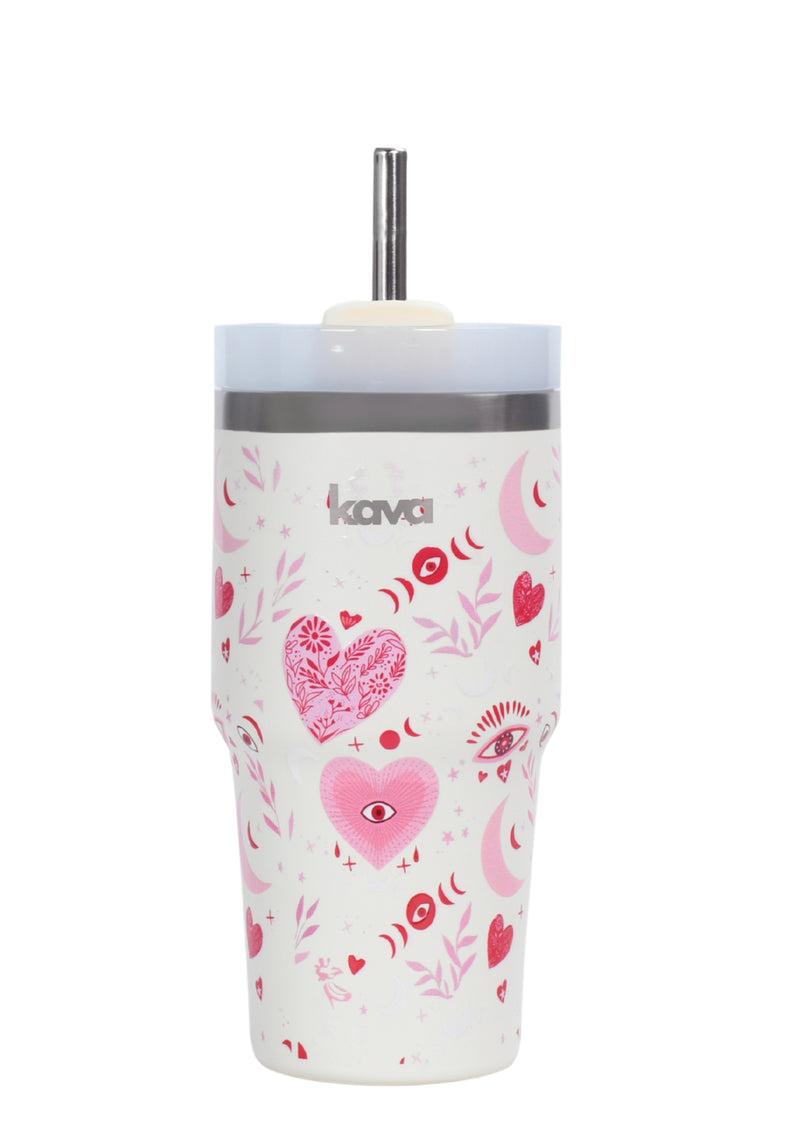 Kava Heart Mug, stainless steel coffee mug with heart print