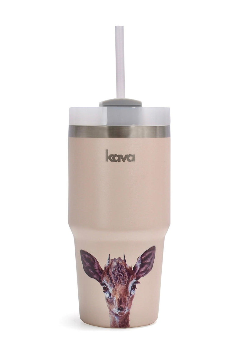 Kava Gazelle Mug, stainless steel coffee mug with gazelle print
