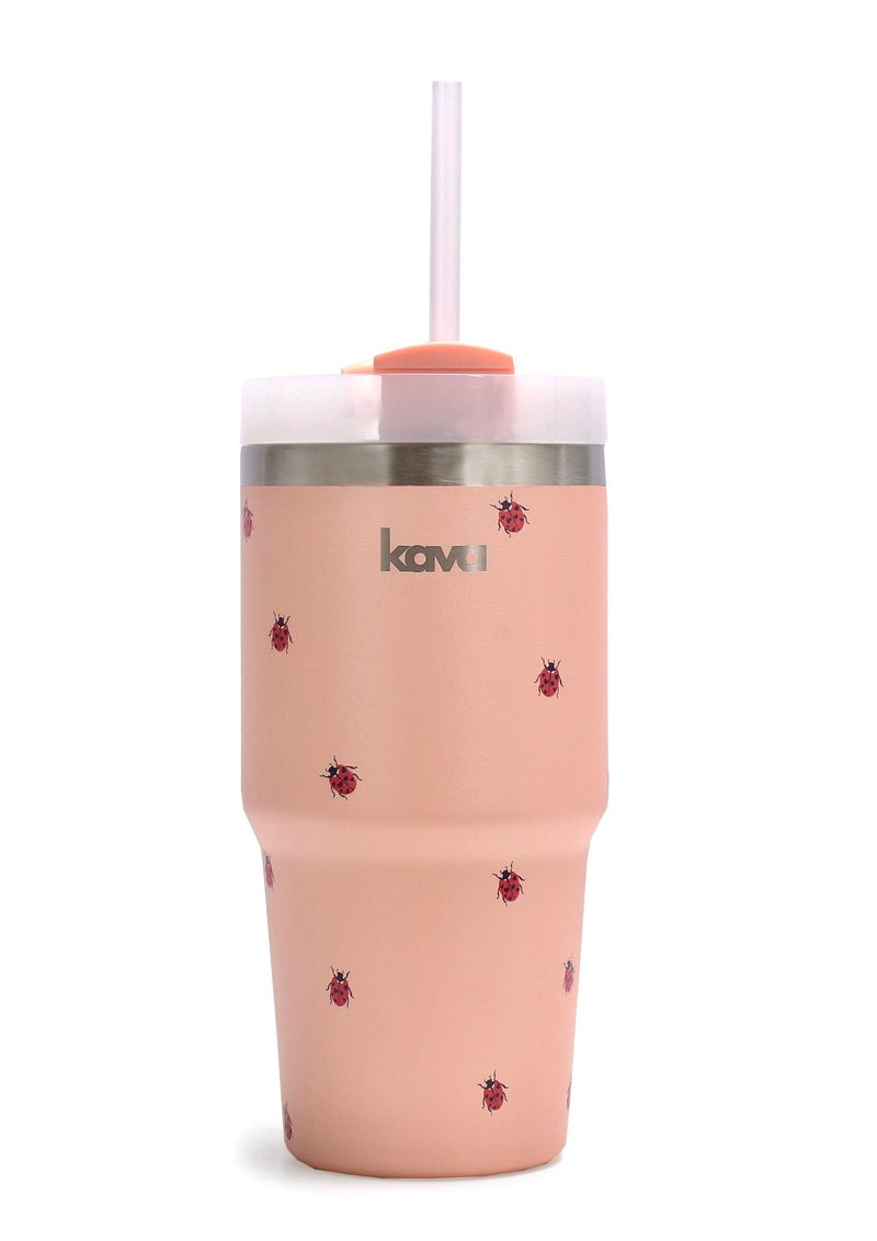 Kava Ladybugs Mug, stainless steel coffee mug with ladybug print