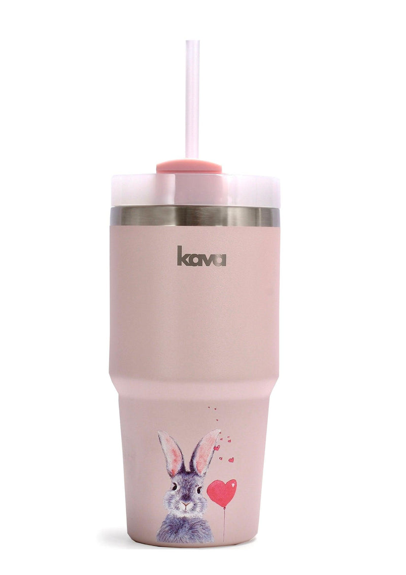 Kava Rabbit Mug, stainless steel coffee mug with rabbit print