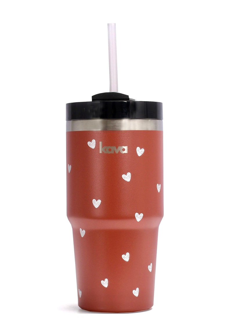 Kava Red Heart Mug, stainless steel coffee mug with heart print