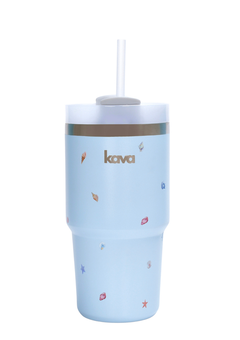 Kava Shells Mug, stainless steel coffee mug with seashell print
