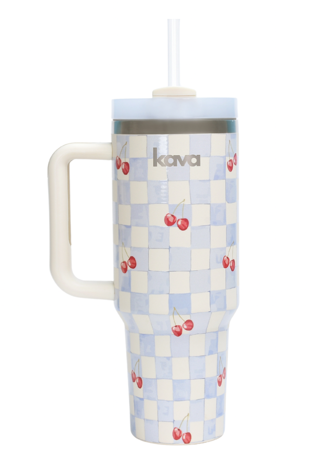 Kava Sweet Cherry tumbler, 40oz insulated stainless steel with cherry print